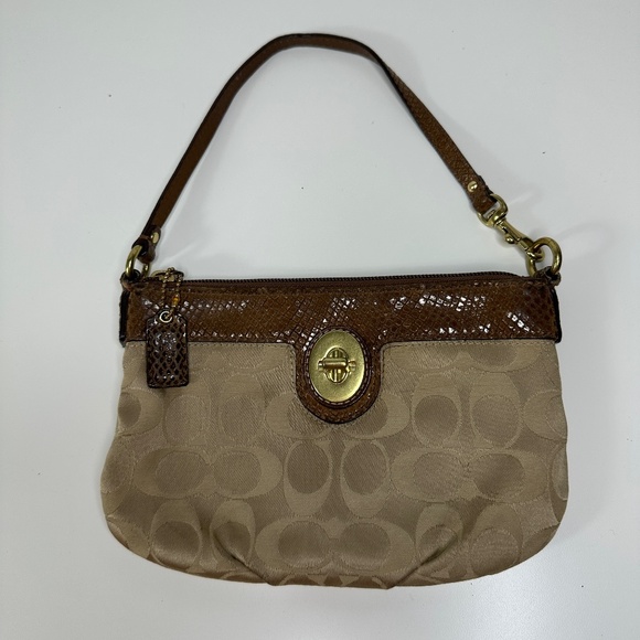 Coach Handbags - Coach Madison CC Logo Wristlet Tan Leather Trim Zip Top